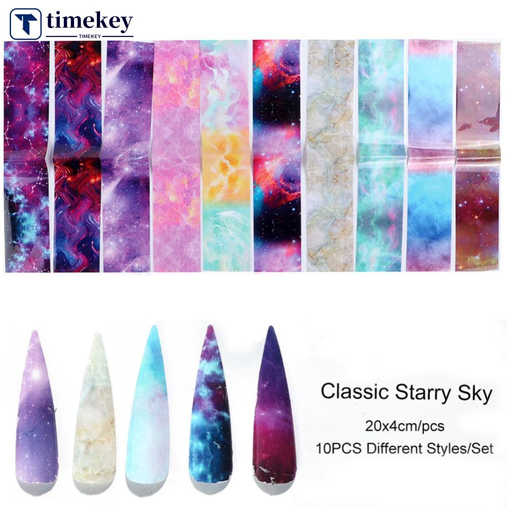 Timekey 10pcsset Stiker Foil Transfer Kuku Motif Marmer Holografik Untuk Nail Art A2K4