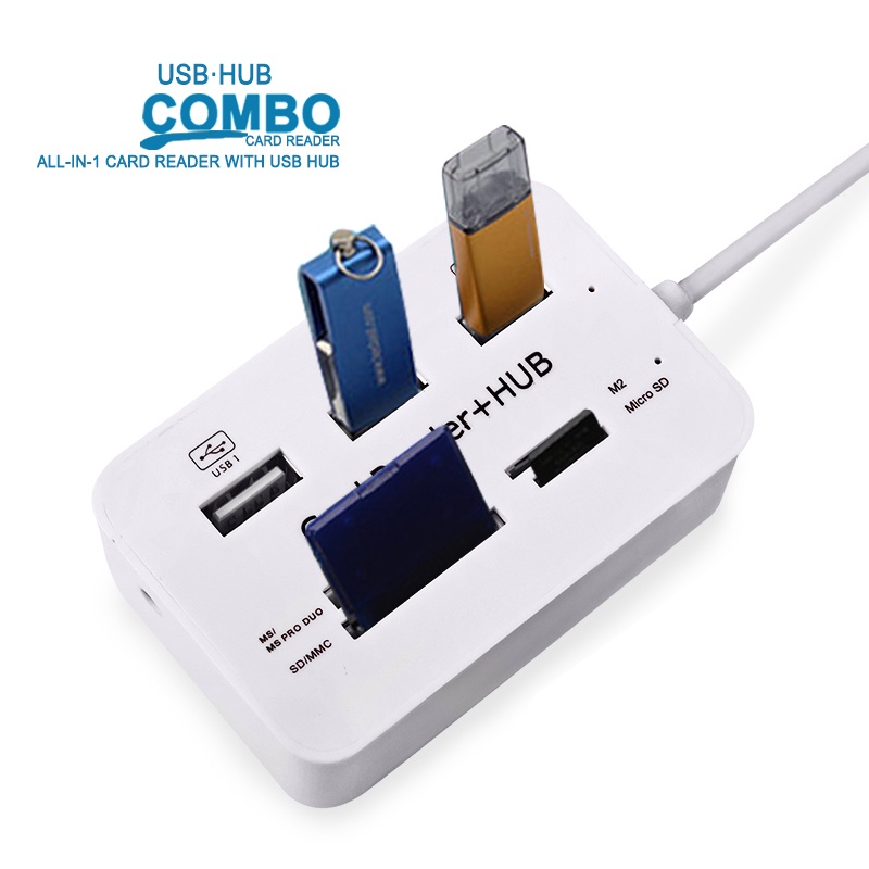 Card Reader 3 USB 2.0/SD/TF/M2/MSDuo Port - HY-619 - White