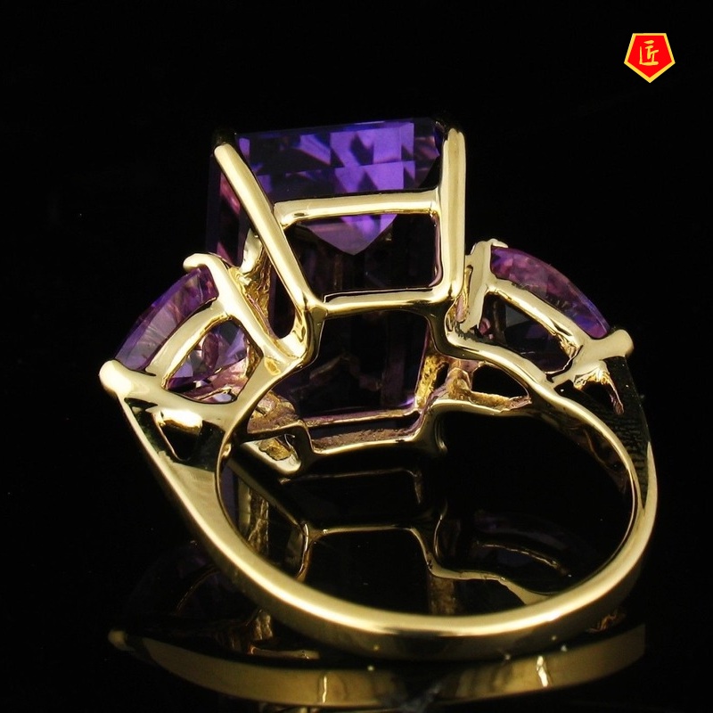 [Ready Stock]Amethyst Tourmaline Diamond-Studded Ring 18K Gold