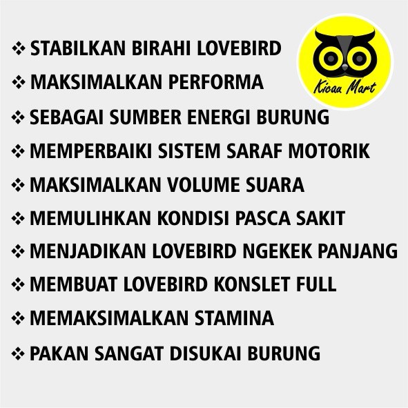 PAKAN FORMULA ONE SEMPATI MAKANAN HARIAN  LOMBA KONTES BURUNG LOVEBIRD PAUD BALIBU BABY MILET BCVSW1