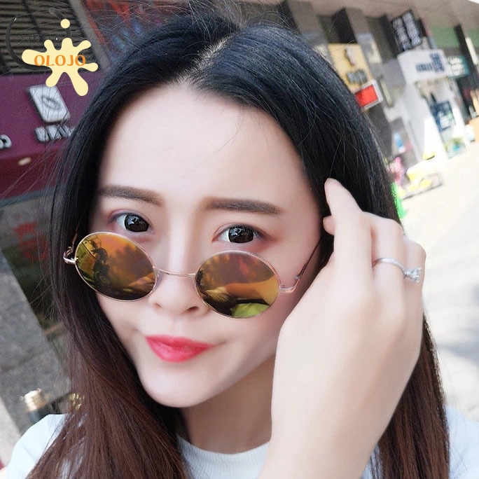 [Bayar Di Tempat] Kacamata Hitam Wanita Fashion Retro Sunglasses Round Bahan Metal Warna Warni