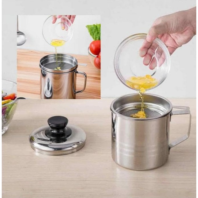 Saringan Minyak Goreng Stainless Set 1,2 Ltr Oil Pot Filter - Saringan Minyak Goreng Sayur Jelantah Set - Tempat Saringan Minyak Goreng - Saringan dan Tempat Simpan minyak - Tempat Saringan Minyak Bekas - Minyak Tempat Saringan Stainless