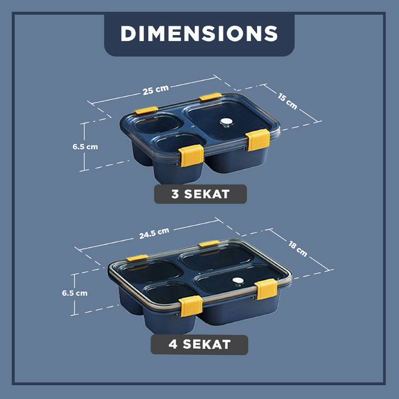 ~ PIYOSHI08 ~ Lunch Box 3 Dan 4 Grid Tempat Makan 1250ml / Kotak Bekal Anti Bocor Dengan Sekat (Oval) PD107