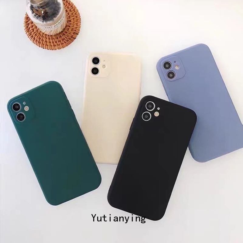 iPhone 6 6s 7 8 Plus Soft TPU Case iPhone 11 12 Pro Max XS MAX X XR SE 2020 Solid Color Straight Edge Camera Lens Protector Cover