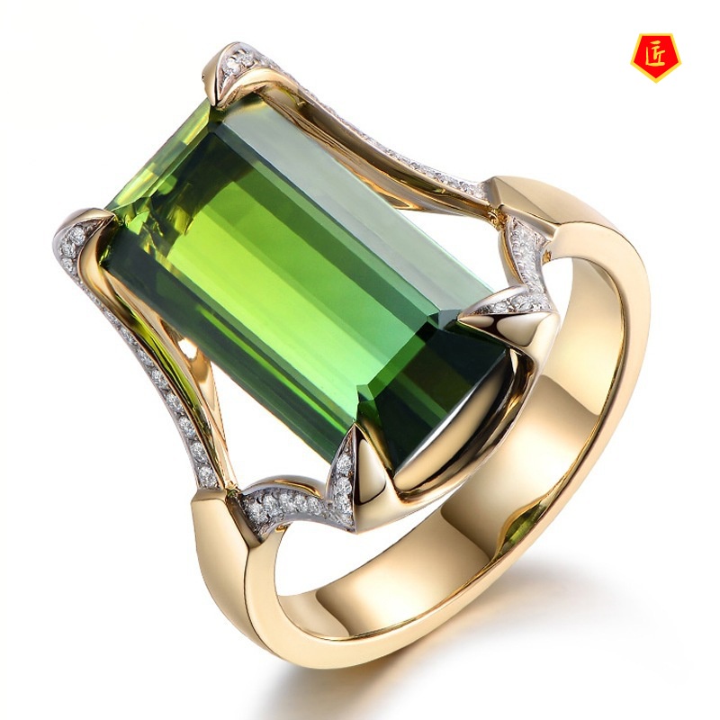 [Ready Stock]Luxury Elegant Fully-Inlaid Green Gemstone Ring