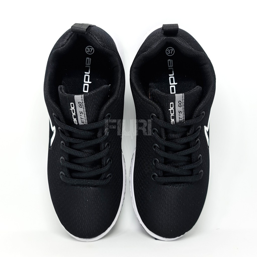 FIURI - Ando Original - Nitta 37-40 Hitam Putih - Sepatu Kets Wanita - Sepatu Sneakers Wanita - Sepatu Olahraga Sport Wanita - Sepatu Casual - Sepatu Jogging Lari Fitness Gym Senam Wanita - Sepatu Perempuan Cewek -Sepatu Sekolah Bertali SMP SMA-4