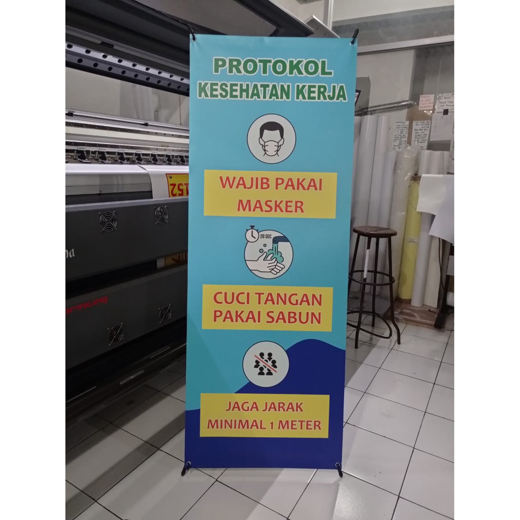 X Banner Protokol Kesehatan Kerja Wajib Pakai Masker Full Printing
