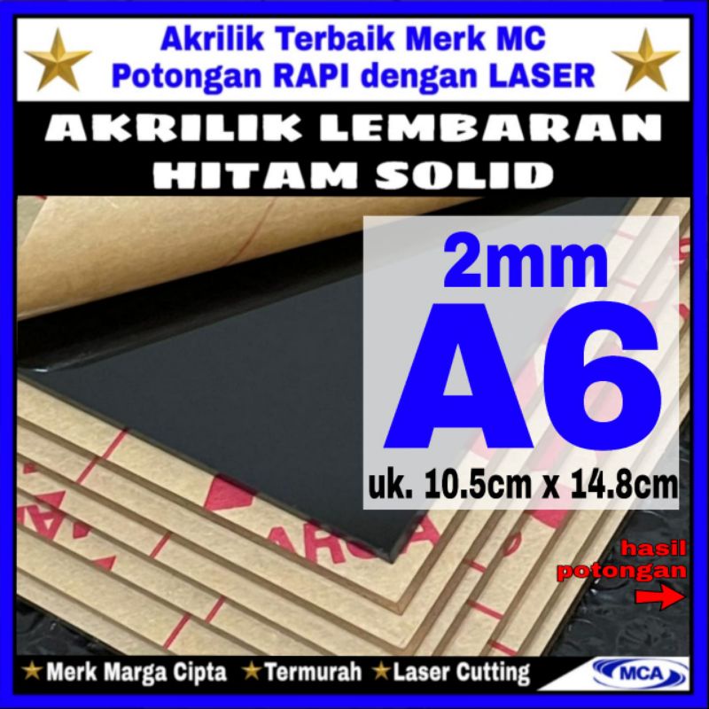 AKRILIK lembaran HITAM SOLID 2mm uk. A6 / Marga cipta / Acrylic