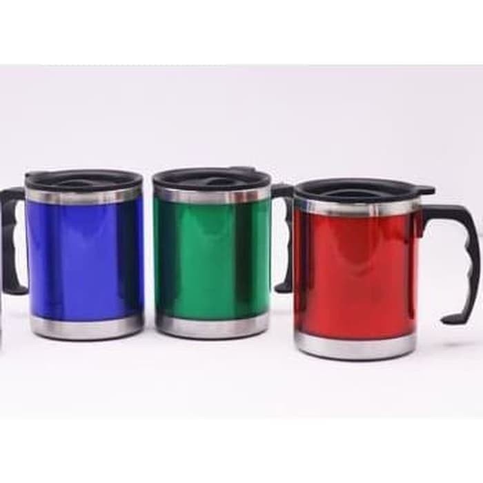 Termos Mug Gelas Warna tahan air panas 2-3 jam - Termos gelas cangkir minum stianles steel dan tutup