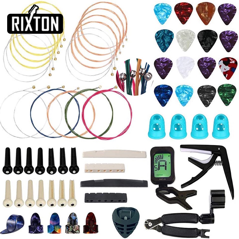 Rixton Alat Gitar Mengubah Kit 65 Pcs Strings Pick Capo Winder &amp; Cutter Tuner Aksesoris String Kit