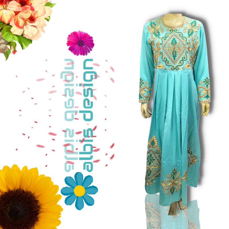 Gamis Albis Payung Bordir Timbul Hijau Tosca