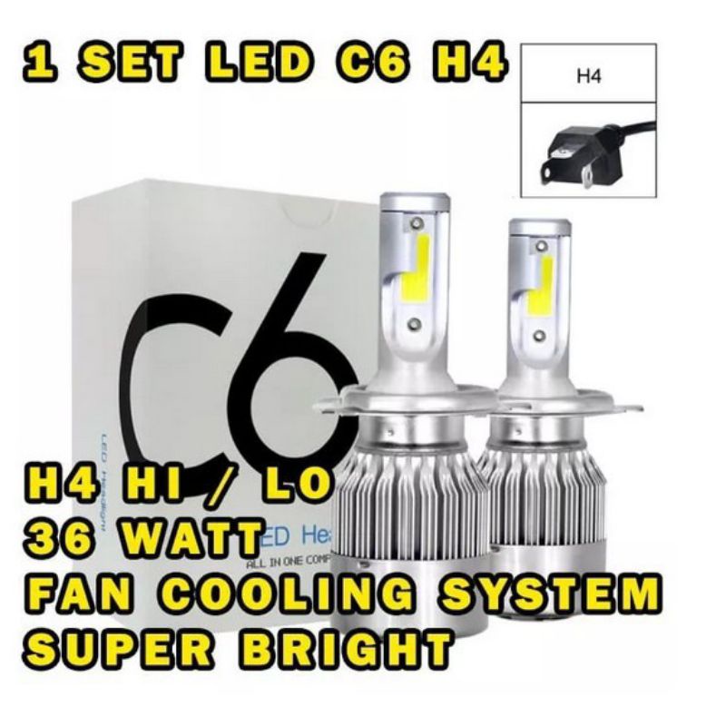 ORIGINAL 100% LAMPU MOBIL HEADLIGHT LED  H4 COB 2PCS C6