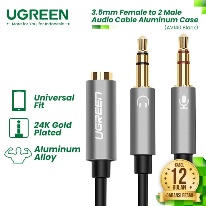 UGREEN Splitter Aux Audio 3.5mm to Mic + Audio Male - AV140