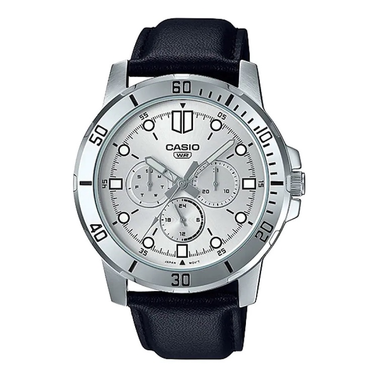 Casio Original MTP VD300L7E / MTP-VD300L-7E Jam Tangan Pria Analog Man Kulit Hitam Silver