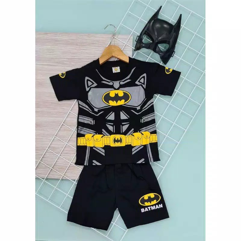 Setelan anak lengan pendek batman sayap terbaru terlaris gratis topeng