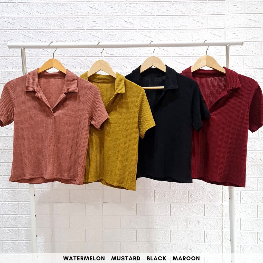 4414 swings collar short knit one set polos rib shirt premium