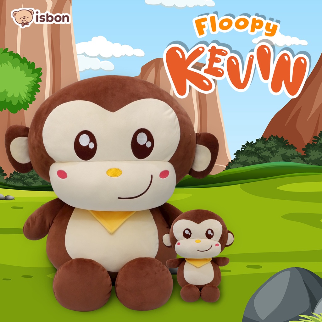 ISTANA BONEKA Monyet Monkey Floopy Kevin Warna Brown Bahan Squisy Lembut Non Alergi