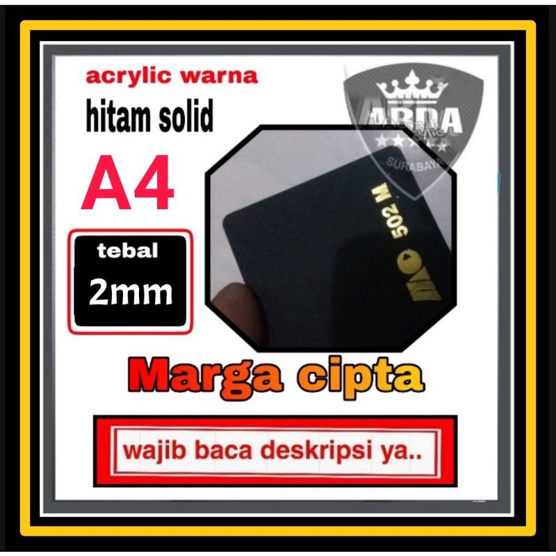 Akrilik hitam solid 2mm A4/ Acrylic black solid A4/ Akrilik marga cipta/ acrylic sheet/akrilik lemba