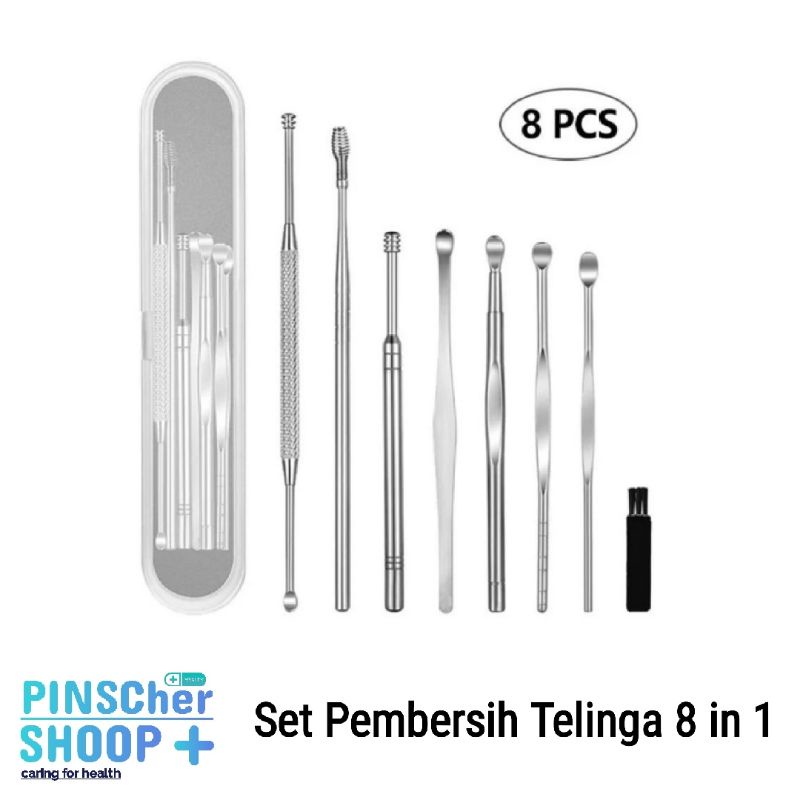 Set Alat Pembersih Telinga Korek Kuping Removing Wax Stainless Isi 8 &amp; 6 Pcs