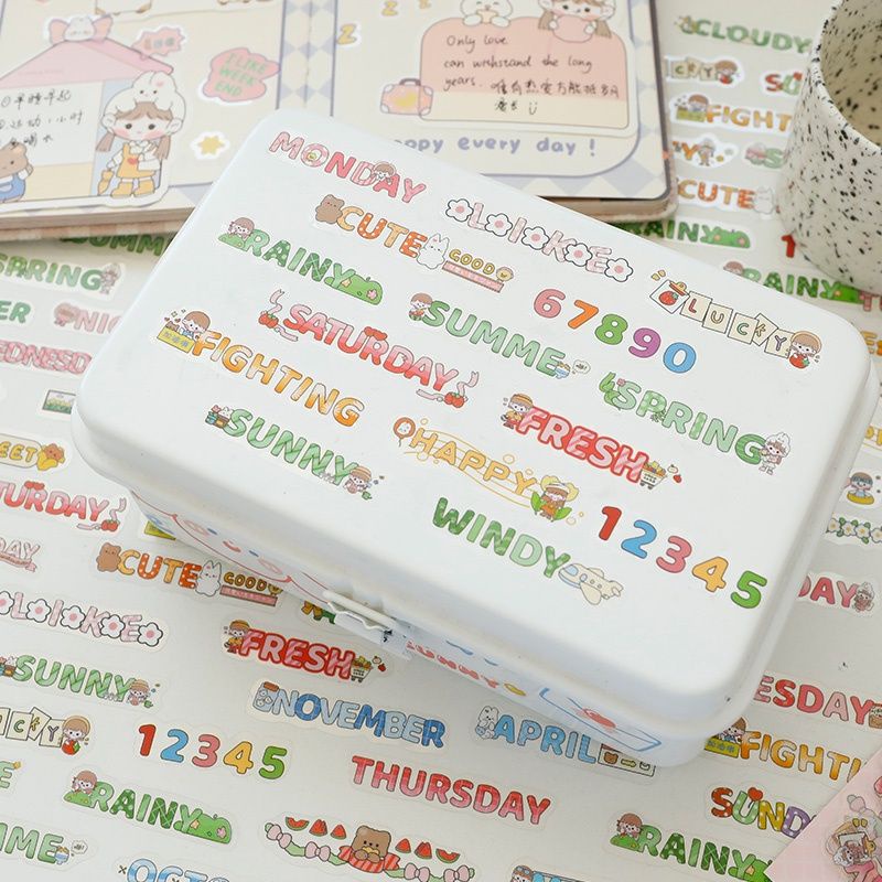 

12pcs sharing sticker waterproof pet kata word hari day weather cuaca dekorasi bullet journal diary note binder scrapbook paper