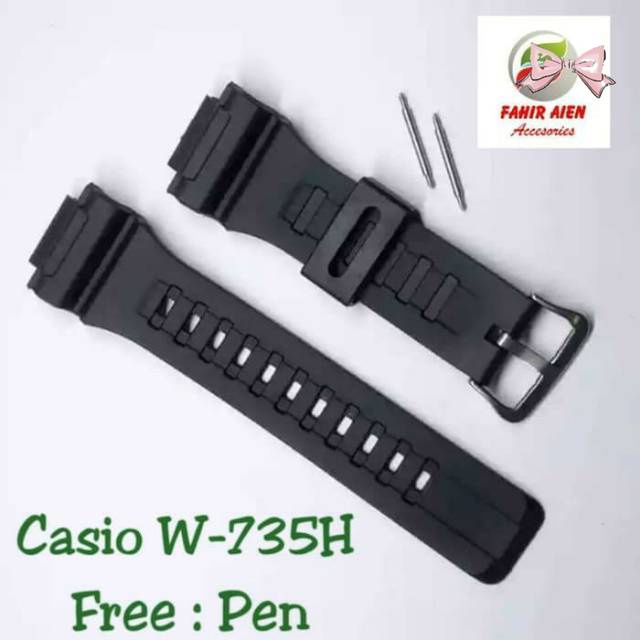 RUBBER STRAP TALI JAM CASIO W-735H W735-H W735H W 735 H WARNA HITAM .