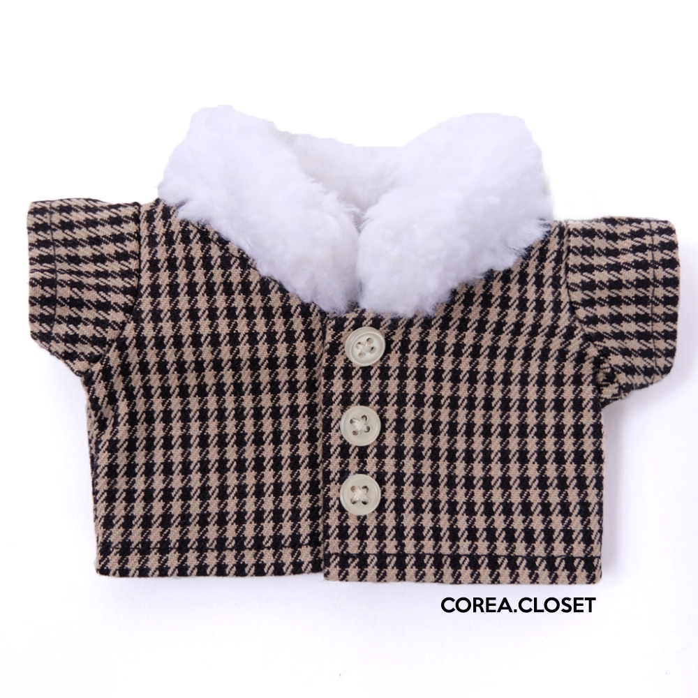 20cm Skzoo / 15cm kpop doll clothes - Houndstooth Winter Coat (Brown)  (Baju Jaket musim salju fashi
