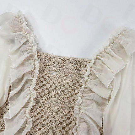 【COD√】#004 Kemeja Wanita Model Hollow Dan Ruffle Lengan Puff Dengan Kerah Persegi-7