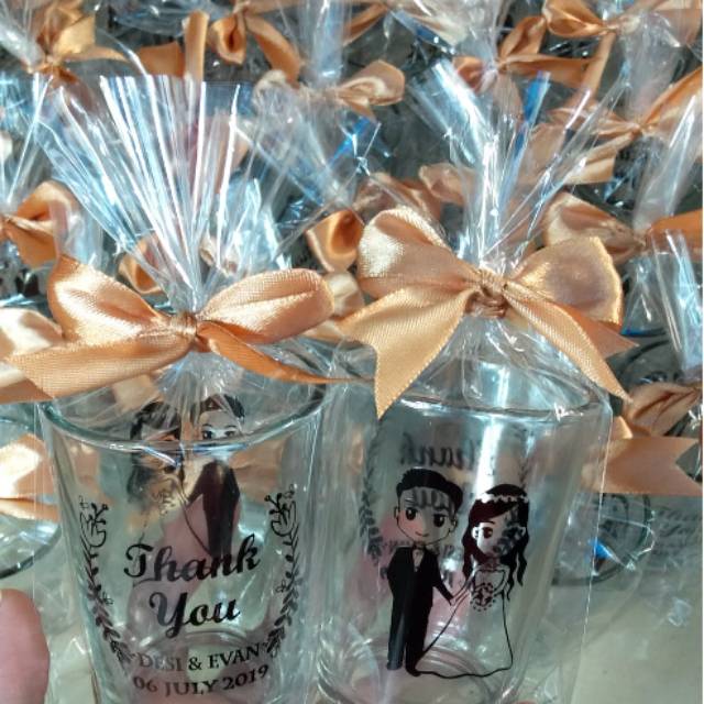 Souvenir gelas sloki sablon custom kemas plastik