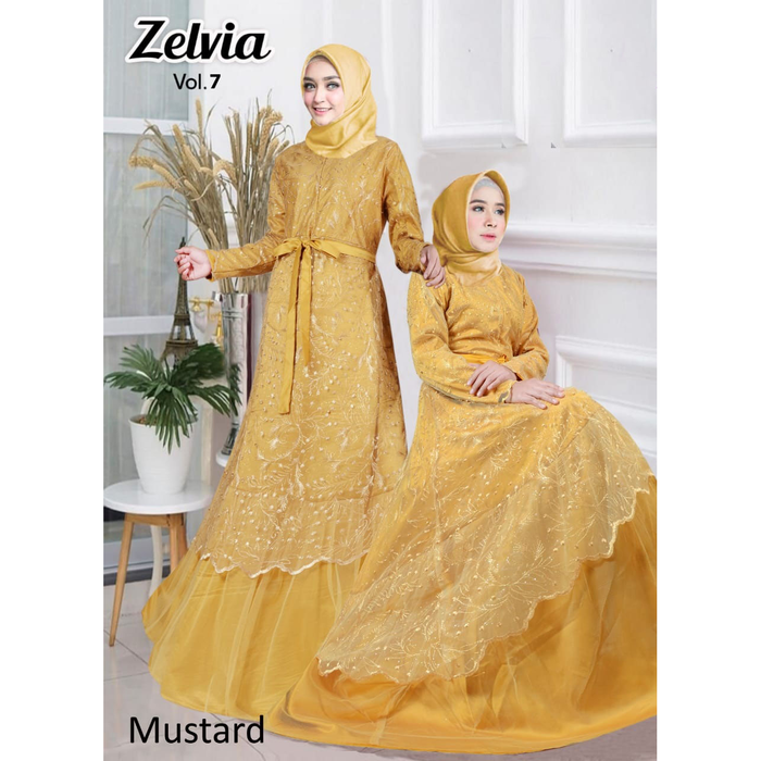 GAMIS PESTA TULLE BORDIR ZELVIA / KEBAYA WISUDA - Mustard