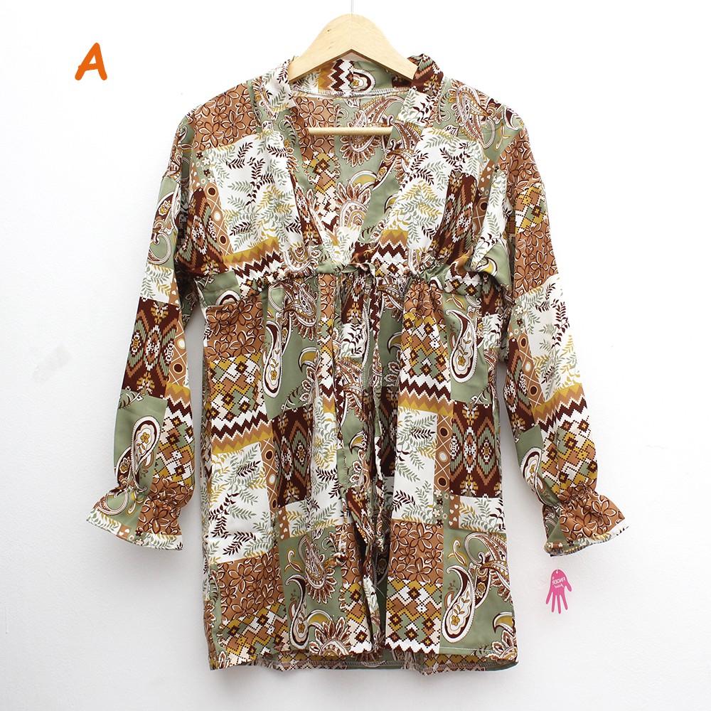 JakartaFashion - cardigan kerut outter bohemian etnic kardigan tali lengan panjang bahan adem batik