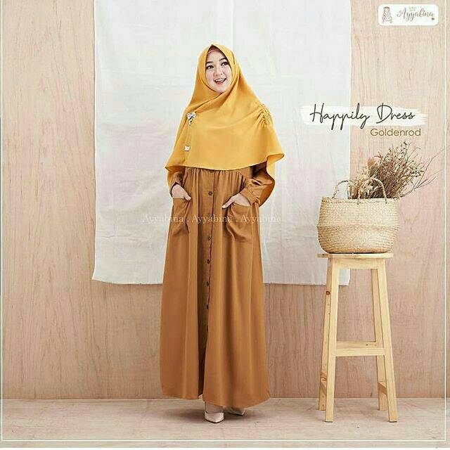 Happily Syar'i (Dress + Khimar)-DRESS MUSLIM - fashion wanita- baju wanita-baju gamis -dress - gamis