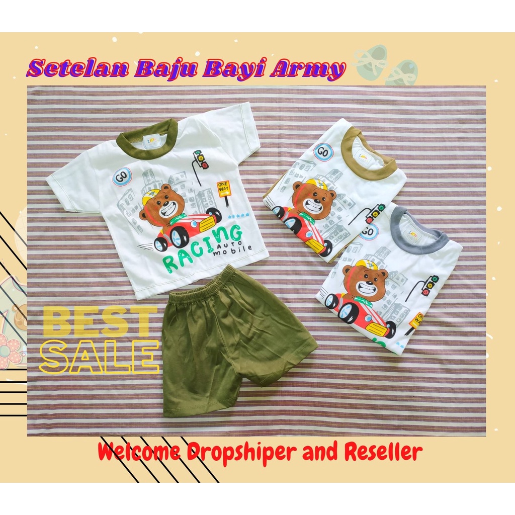 STPD27 - Setelan Baju Bayi Lengan Pendek Sablon Umur 4-15 Bulan