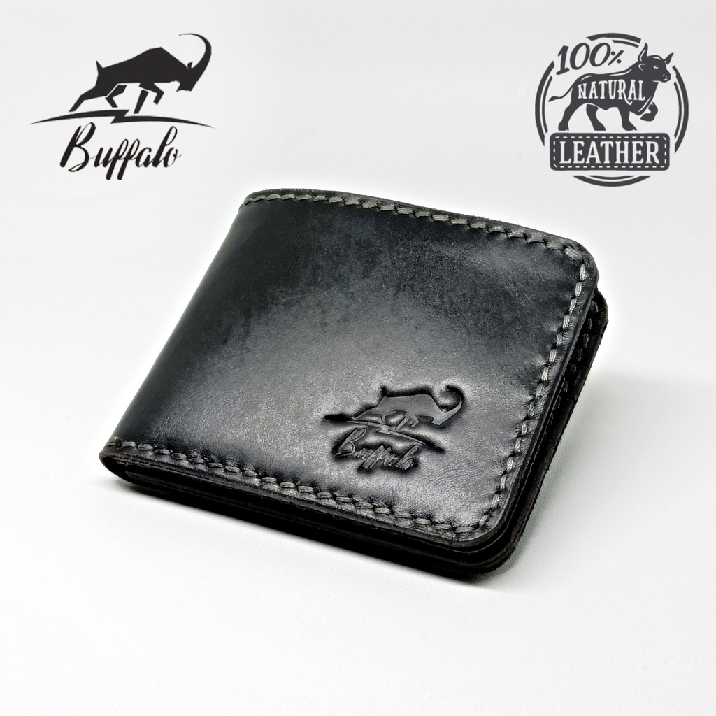 Buffalo Dompet Pria 100% FULL KULIT Asli Model Lipat Handmade Classic Vintage Black