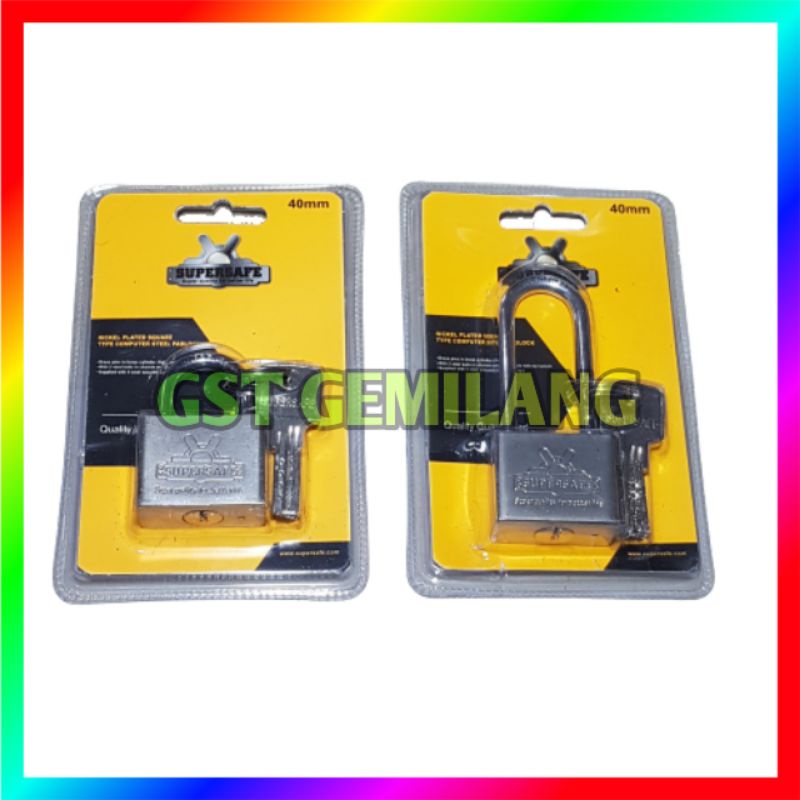 GEMBOK SUPERSAFE 40MM NIKEL PUTIH PER PANJANG PENDEK