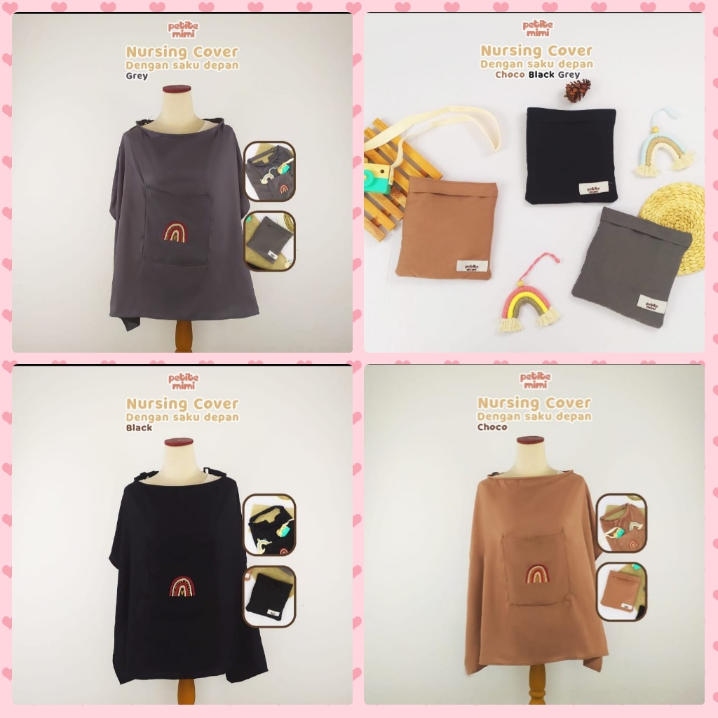 Petite Mimi Apron Polos Bordir Pelangi / Awan Reguler - Apron Menyusui - Apron Pouch -  SNI