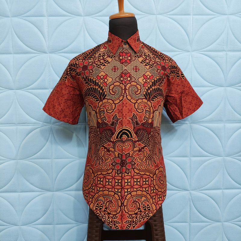 Batik kemeja pria lapis furing batik bahan katun halus baturaden size reguler merah dara