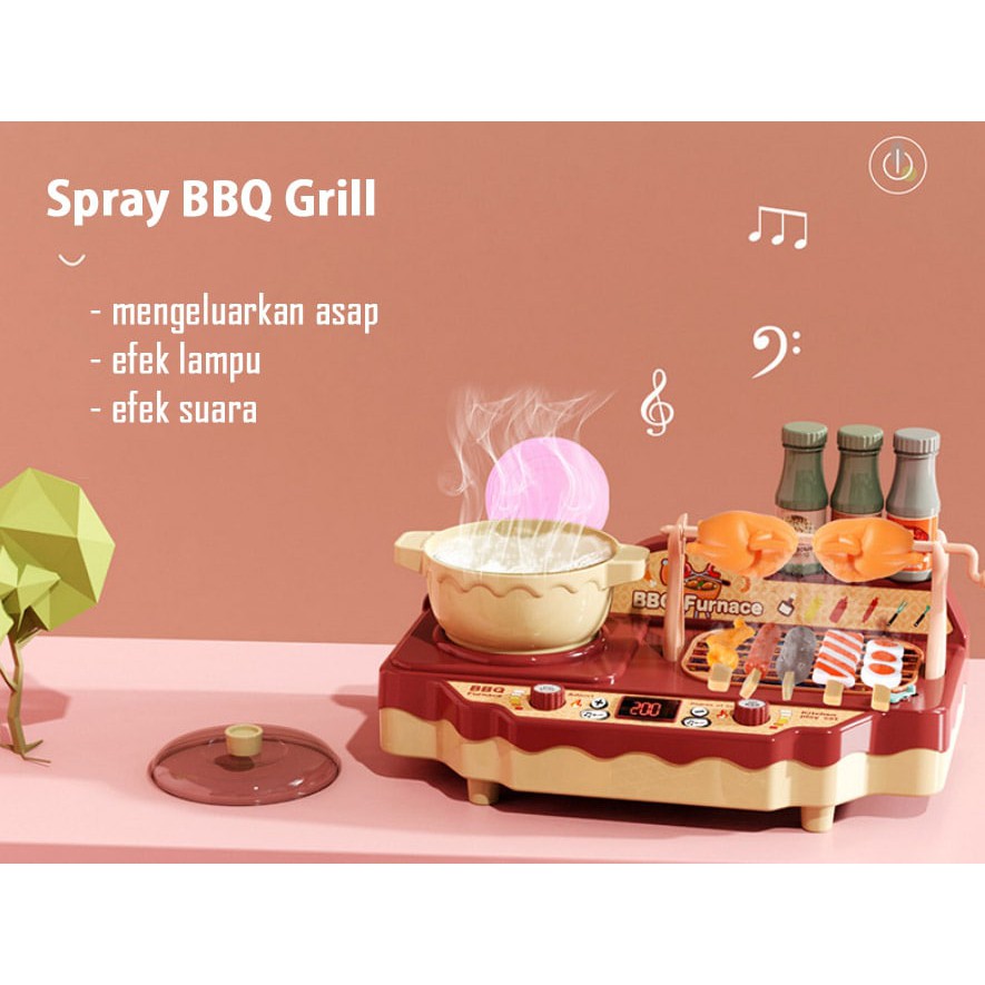 mainan masak burn oven BBQ Grill ada asap