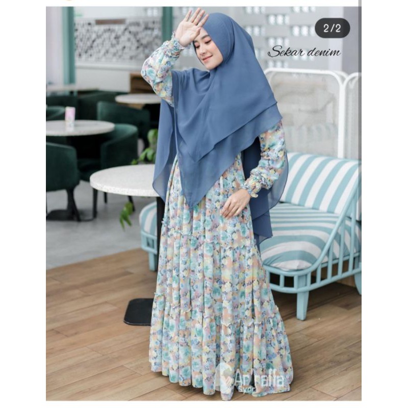 gamis syari ori arraffa sekar denim