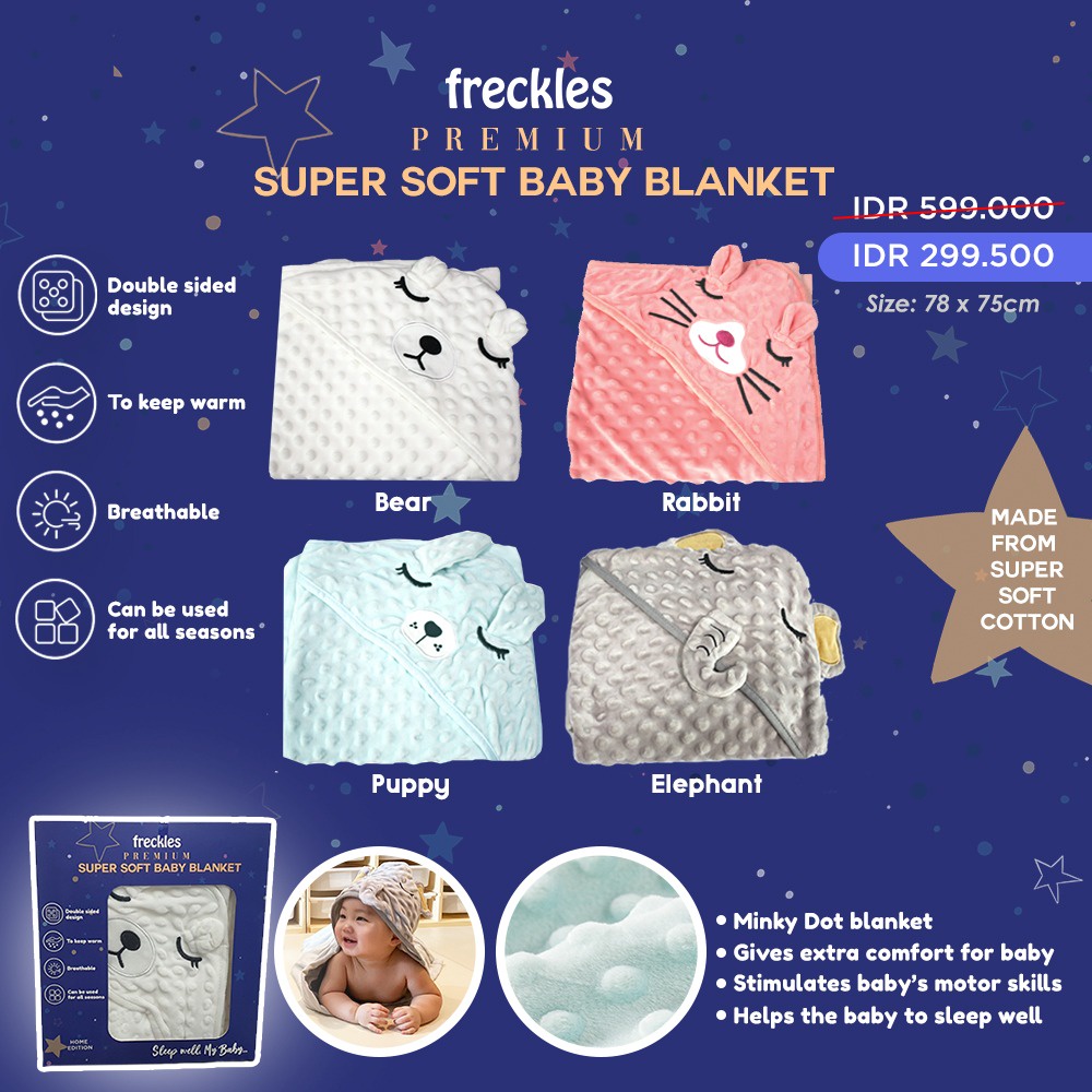 Freckles Super Soft Baby Blanket - Selimut Topi Anak Bayi Karakter Baby Blankie Hooded Aksesoris Box Bayi Halus Mink Dotted