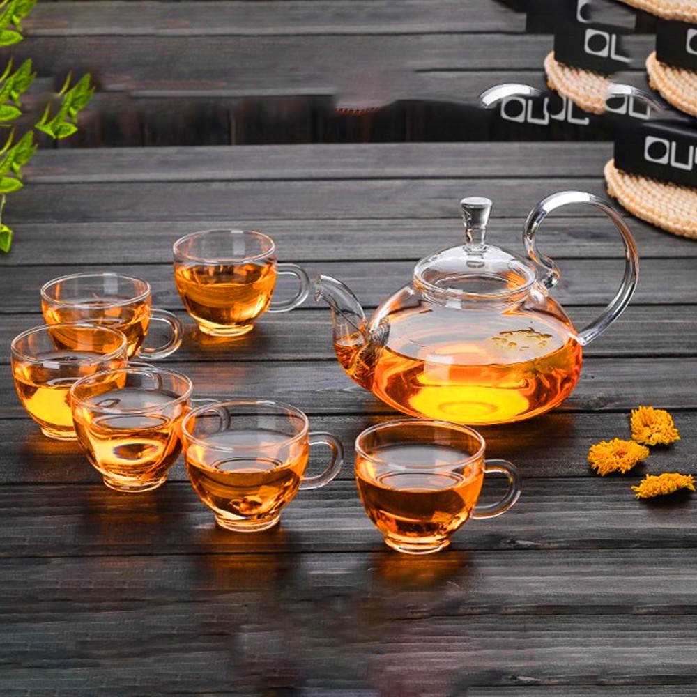 Complete Borosilicate Glass Teapot Set Glass Tea Kettle Cup Bamboo Tea Tray Tea Set Tea Pot Warmer