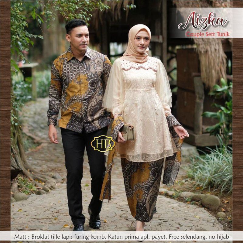 AIZKA COUPLE KEBAYA BATIK KEMEJA PANJANG MODERN MODIS BATIK SARIMBIT KEBAYA BROKAT TILLE FURING ROBE