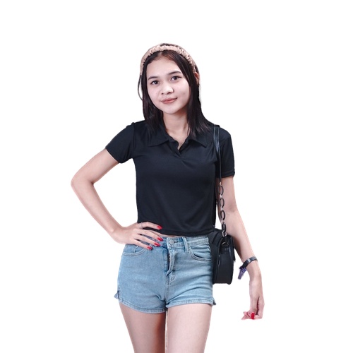 ZASKIYA - Alicia Top | Korean Polo Shirt V-Neck Lengan Pendek RIB