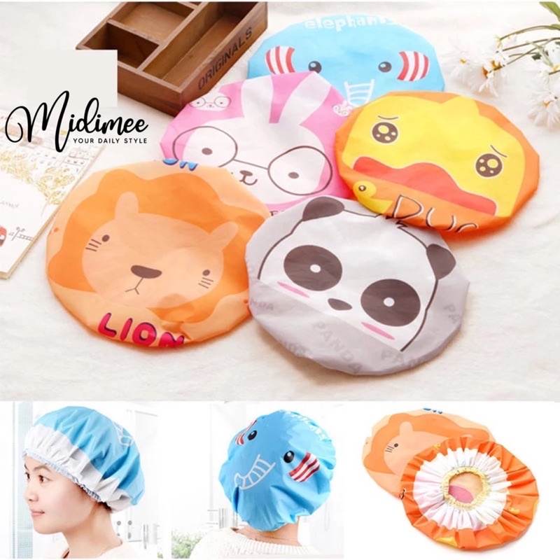 (COD)Shower Cap Karakter Topi Keramas Penutup Rambut Anak Dewasa Bahan Plastik PVC BT017