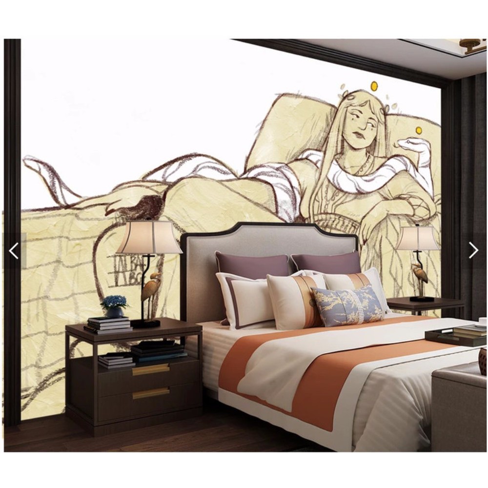 Wallpaper Mural Hand Drawn Egyptian Girl White Drawing