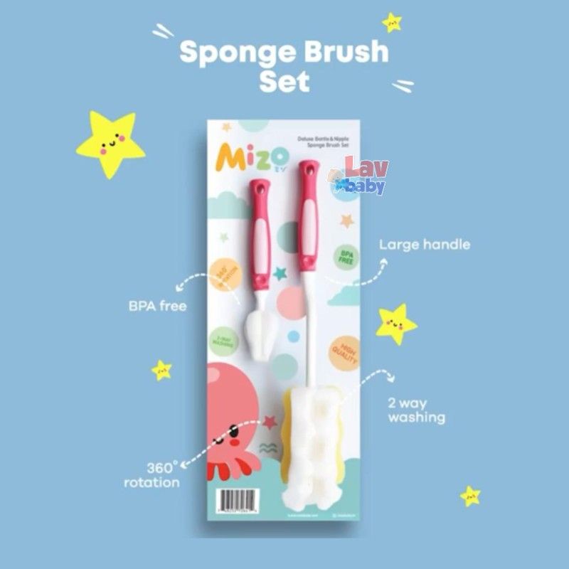 MIZO Deluxe Bottle and Nipple Sponge Brush Set / Sikat botol bayi 2in1