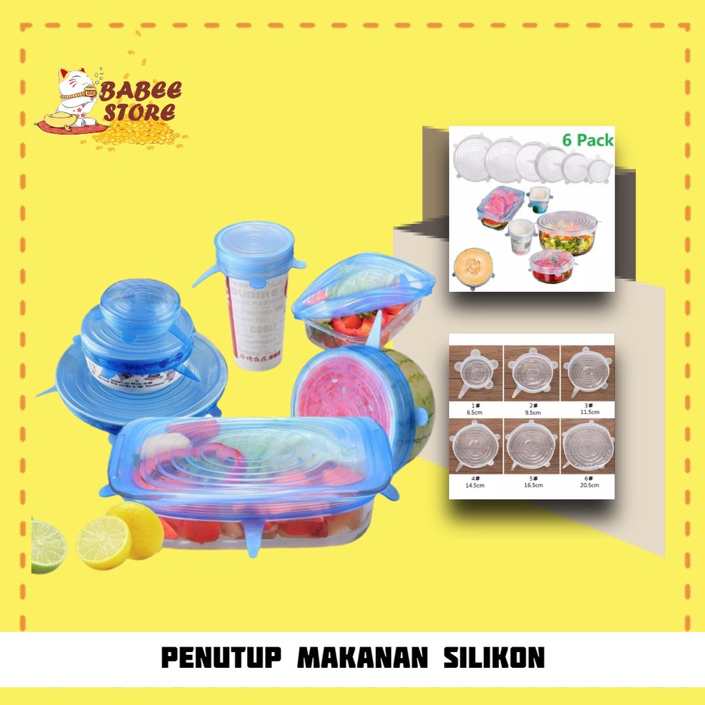 BABEE - PENUTUP MAKANAN SILIKON 6 IN 1 ANTI TUMPAH / PENUTUP MANGKOK PIRING SILICONE / COVER MAKANAN