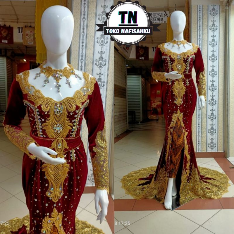 gaun pengantin bludru | gaun bludru pengantin | kebaya pengantin bludru | kebaya bludru | kebaya