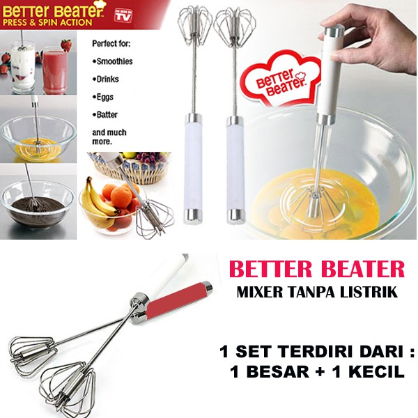 Isi 2 Pcs| Hand Mixer Manual Kocokan Telur Stainless Stell Tekan Mutar