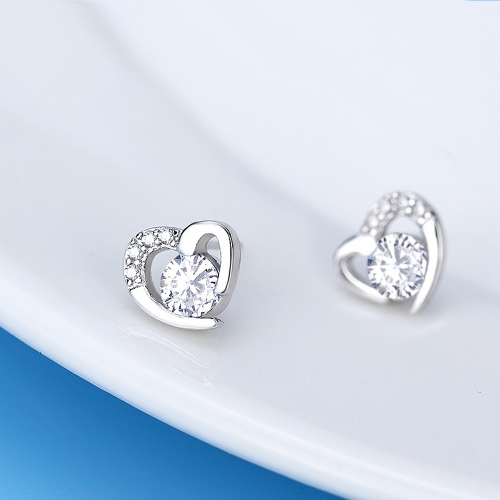 Hu Hu Hu Hu Hu Alat Bantu Pasang Kacamata♡ Anting Stud Cubic Zirconia Bentuk Hati Untuk Wanita