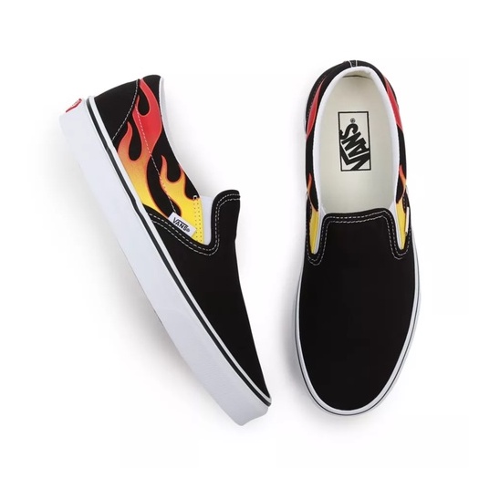 SALE DISKON! V4NS SLIP ON FLAME RED BLACK/WHITE CLASSIC 100% ORIGINAL BNIB